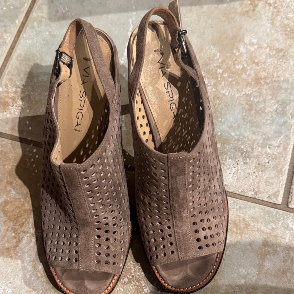 Via Spiga Taupe Perforated Sandals